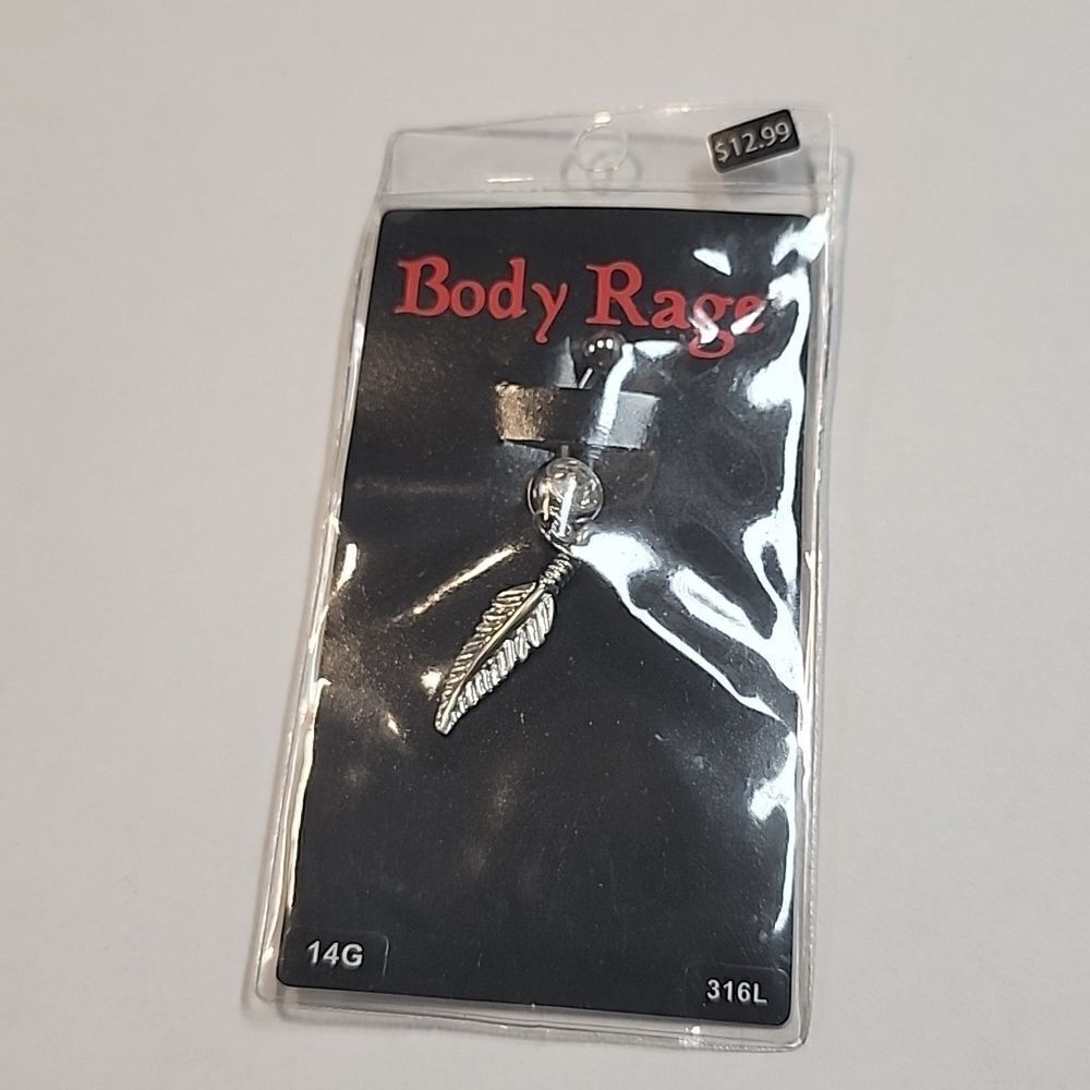 Spencer's Body Rage Feather Dangle Belly Button Ring 14 Gauge 316L New